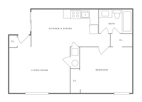 1 Bedroom 1 Bath Floor Plan at Commons At Waters Edge, Ohio, 43232